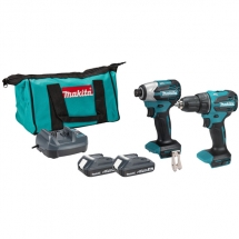Makita - DLX2577V02 - Masina de gaurit si insurubat, 65 Nm + Masina de insurubat cu impact, 170 Nm, M5-M16 + Set 2 acumulatori si incarcator, Li-Ion, 18 V, 2 Ah + Geanta textila