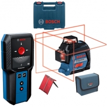 Pachet Bosch  Scule Constructii - Nivela laser cu linii, 30 m, +/-0.2 mm/m, 3 linii laser, fascicul rosu, proiectie 360 grade + De