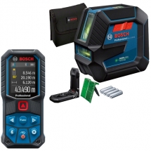 Pachet Bosch  Scule Constructii - Nivela laser cu linii, 15 m, +/-0.3 mm/m, 2 linii laser, fascicul verde + Telemetru laser, 50 m,