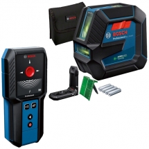 Pachet Bosch  Scule Constructii - Nivela laser cu linii, 15 m, +/-0.3 mm/m, 2 linii laser, fascicul verde + Detector de metale, 10