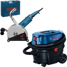 Pachet Bosch  GNF 65 A + GAS 12-25 PL - Freza pentru caneluri beton, 2400 W, 230 mm, valiza plastic + Aspirator umed-uscat, 1250 W