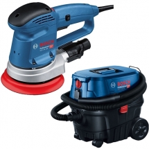 Pachet Bosch  GEX 34-150 + GAS 12-25 PL - Slefuitor cu excentric, 340 W, 150 mm + Aspirator umed-uscat, 1250 W, 200 mbar, 25 l, pr