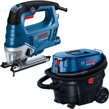 Pachet Bosch  GST 750 + GAS 12-25 PL - Fierastrau pendular, 520 W + Aspirator umed-uscat, 1250 W, 200 mbar, 25 l, priza scule elec