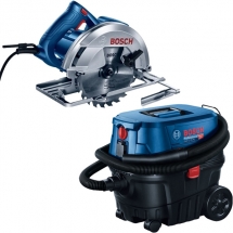 Pachet Bosch  GKS 140 + GAS 12-25 PL - Fierastrau circular, 1400 W, 184x20 mm + Aspirator umed-uscat, 1250 W, 200 mbar, 25 l, priz