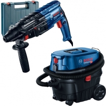 Pachet Bosch  GBH 240 + GAS 12-25 PL - Rotopercutor SDS-Plus, 790 W, 2.7 J, valiza plastic + Aspirator umed-uscat, 1250 W, 200 mba