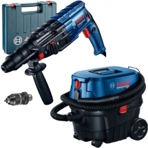 Pachet Bosch  GBH 240 F + GAS 12-25 PL- Rotopercutor SDS-Plus, 790 W, 2.7 J, mandrina interschimbabila, valiza plastic + Aspirator