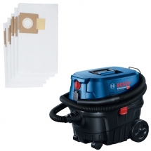 Pachet Bosch  GAS 12-25 PL + 2608000709 - Aspirator umed-uscat, 1250 W, 200 mbar, 25 l, priza scule electrice + Saci aspirator, re