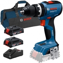 Pachet Bosch - GSB 18V-65 + 2x 1607A350MN + GAL 18V-40 - Masina de gaurit si insurubat cu percutie, 65 Nm + Set 2 acumulatori si incarcator, Li-Ion, 18 V, 2 Ah + Geanta textila
