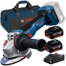 Pachet Bosch - GWS 18V-11 S + 2x GBA + GAL 18V-40 + 1619BZ0100 - Polizor unghiular, 125 mm + Set 2 acumulatori si incarcator, Li-Ion, 18 V, 5 Ah + Geanta textila