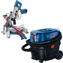 Pachet Bosch  GCM 800 SJ + GAS 12-25 PL- Fierastrau circular stationar, 1400 W, 216x30 mm + Aspirator umed-uscat, 1250 W, 200 mbar