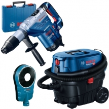 Pachet Bosch - GBH 5-40 DCE + GDE 162 + GAS 12-25 PL - Rotopercutor SDS-Max, 1150 W, 8.8 J, valiza plastic + Adaptor aspirare scule electrice, 162 mm + Aspirator umed-uscat, 1250 W, 200 mbar, 25 l, priza scule electrice