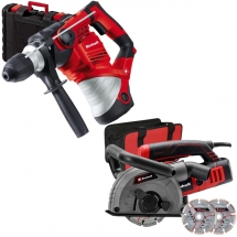 Pachet Einhell - TE-MA 1500 + TC-RH 1600 - Masina de debitat canale, 1500 W, 125x22.2 mm + Rotopercutor SDS-Plus, 1600 W, 4 J