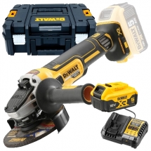Pachet DeWalt  DCG405NT + DCB184 XR + DCB1104 - Polizor unghiular, 125 mm, valiza speciala + Set 1 acumulator si incarcator, Li-Io