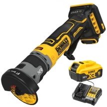 Pachet DeWalt  DCG430N + DCB184 XR + DCB1104 - Masina compacta de taiere + Set 1 acumulator si incarcator, Li-Ion, 18 V, 5 Ah