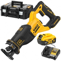 Pachet Dewalt  DCS382NT + DCB184 XR + DCB1104 - Fierastrau sabie, valiza speciala + Set 1 acumulator si incarcator, Li-Ion, 18 V, 
