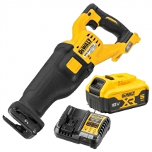 Pachet DeWalt - DCS386N + DCB184 XR + DCB1104 - Fierastrau sabie, 28.6 mm + Set 1 acumulator si incarcator, Li-Ion, 18 V, 5 Ah