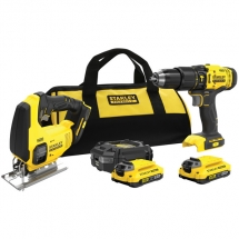 Stanley - SFMCD711C2S - Masina de gaurit si insurubat cu percutie, 48 Nm + Fierastrau pendular + Set 2 acumulatori si incarcator, Li-Ion, 18 V, 2 Ah + Geanta textila