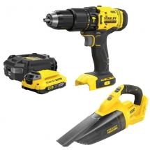Stanley  SFMCD711B + SFMCVH001B - Masina de gaurit si insurubat cu percutie, 48 Nm + Aspirator auto/de mana + Set 1 acumulator si 