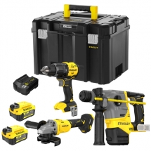 Stanley  SFMCH910B + SFMCG710B + SFMCD716B - Rotopercutor SDS-Plus, 2.5 J + Polizor unghiular, 125 mm + Masina de gaurit si insuru