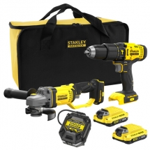 Stanley  SFMCD711B + SFMCG400B - Masina de gaurit si insurubat cu percutie, 48 Nm + Polizor unghiular, 125 mm + Set 2 acumulatori 