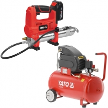 Yato  YT-07020 + YT-23305 - Masina de gresat cu 1 acumulator, Li-Ion, 18 V, 3 Ah, 620 bar + Compresor, cu ulei, 1500 W, 50 l, 200 