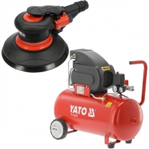 Yato  YT-09740 + YT-23305 - Slefuitor cu excentric pneumatic, 150 mm, 6.3 bar, 84 l/min + Compresor, cu ulei, 1500 W, 50 l, 200 l/