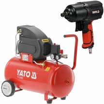 Yato  YT-23305 + YT-09544 - Compresor, cu ulei, 1500 W, 50 l, 200 l/min, 8 bar + Pistol pneumatic, 1700 Nm, 6.3 bar, 198 l/min, pa