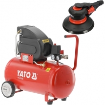 Yato  YT-23305 + YT-09740 - Compresor, cu ulei, 1500 W, 50 l, 200 l/min, 8 bar + Slefuitor cu excentric pneumatic, 150 mm, 6.3 bar