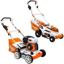 Ruris  RXH999 + RXI3744e - Scarificator cu motor pe benzina, 4 timpi, 5.3 CP, 40 cm + Masina de tuns iarba cu 2 acumulatori, Li-Io