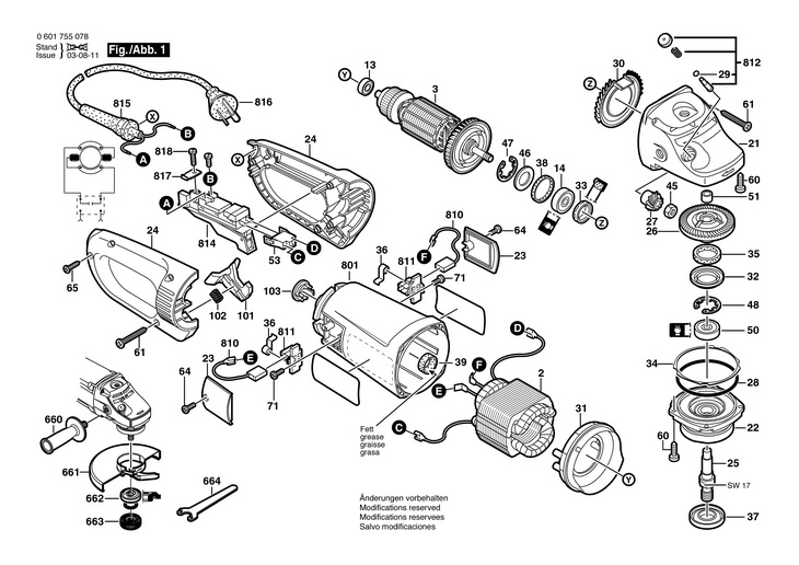 POLIZOR UNGHIULAR GW  (0601755078)  GWS 25180 / 220 V /BR