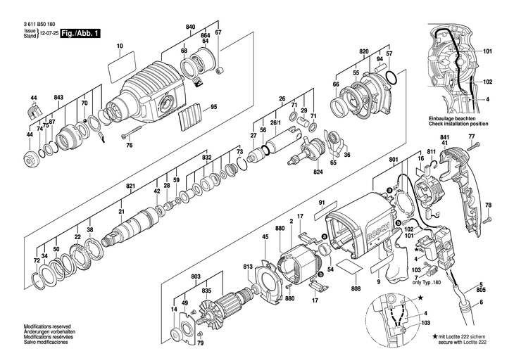 CIOCAN ROTOPERCUTOR  (3611B50180)  GBH 222 / 220 V /CN