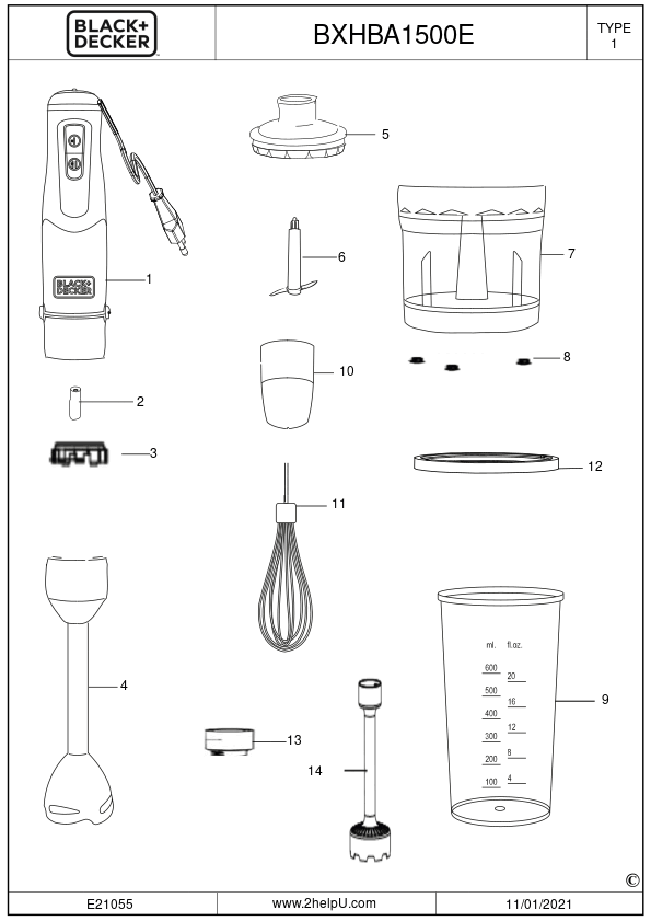 BLENDER BLACK+DECKER BXHBA1500E Type 1