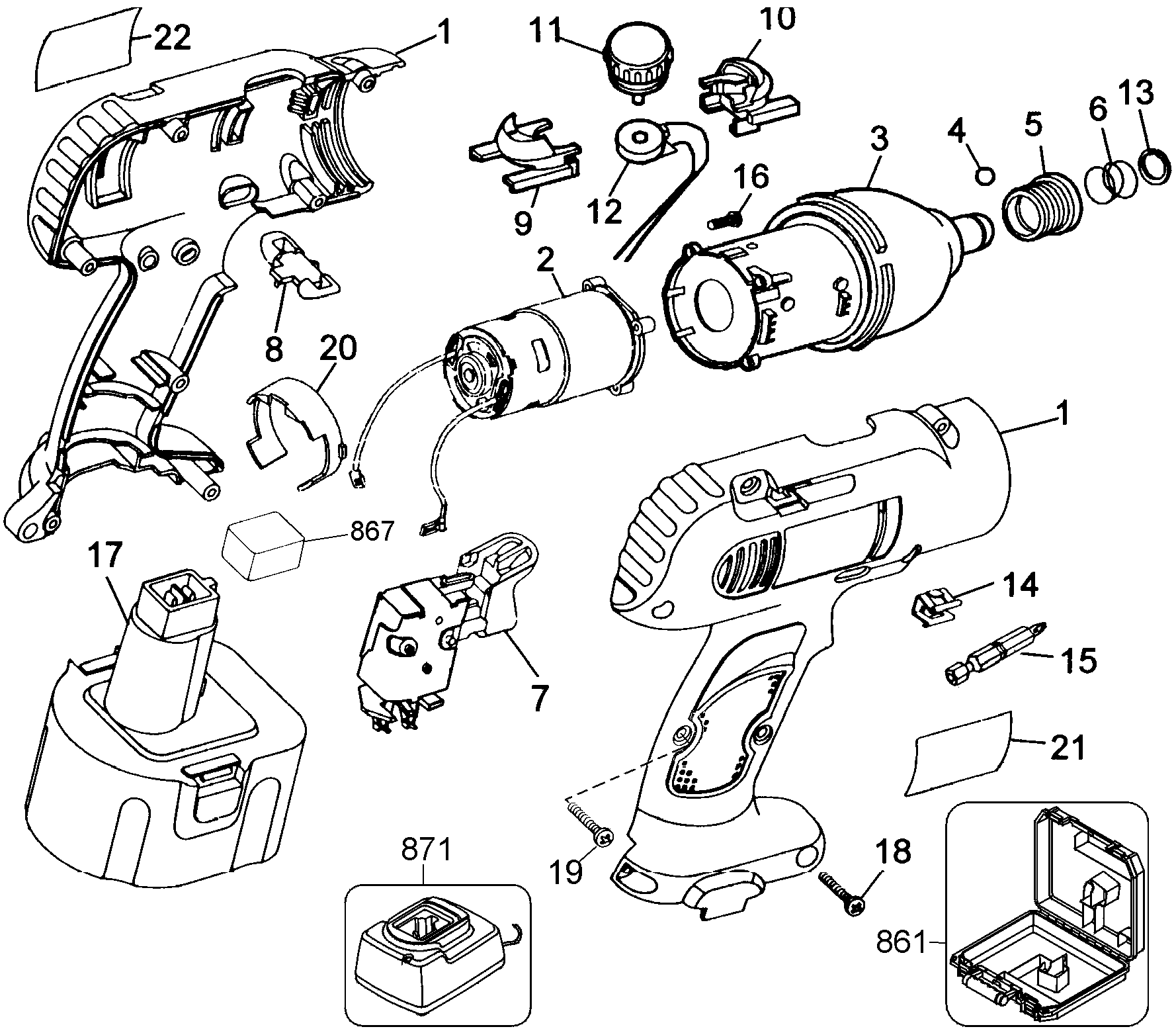 9.6V IMPACT WRENCH-U.K. DEWALT DW967K2 Type 2